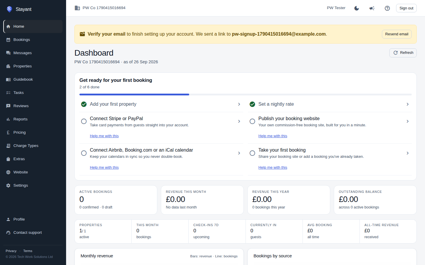 The Get ready for your first booking card on the dashboard