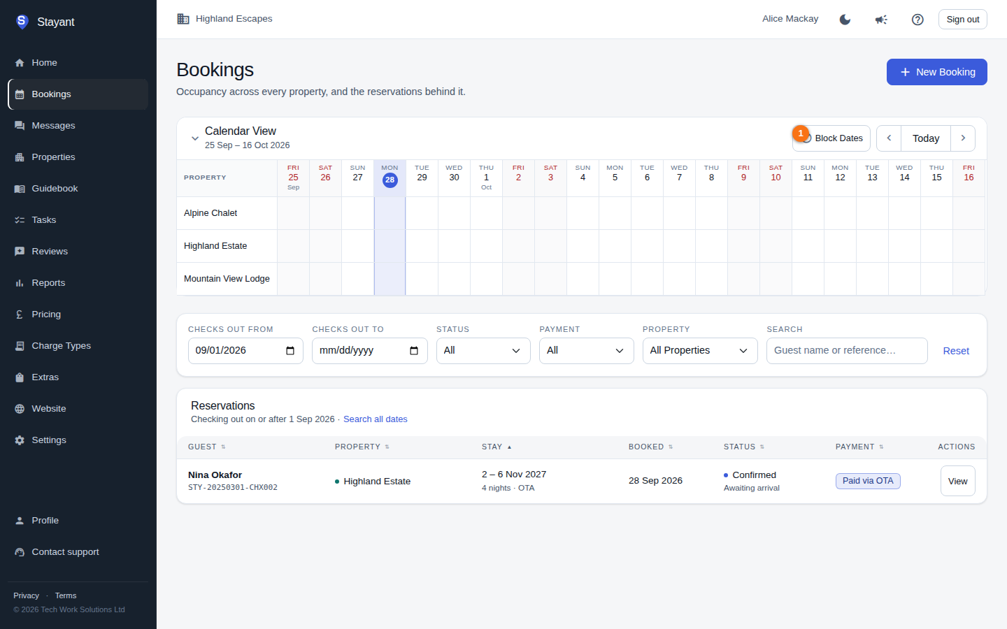 The booking calendar toolbar with the Block Dates button