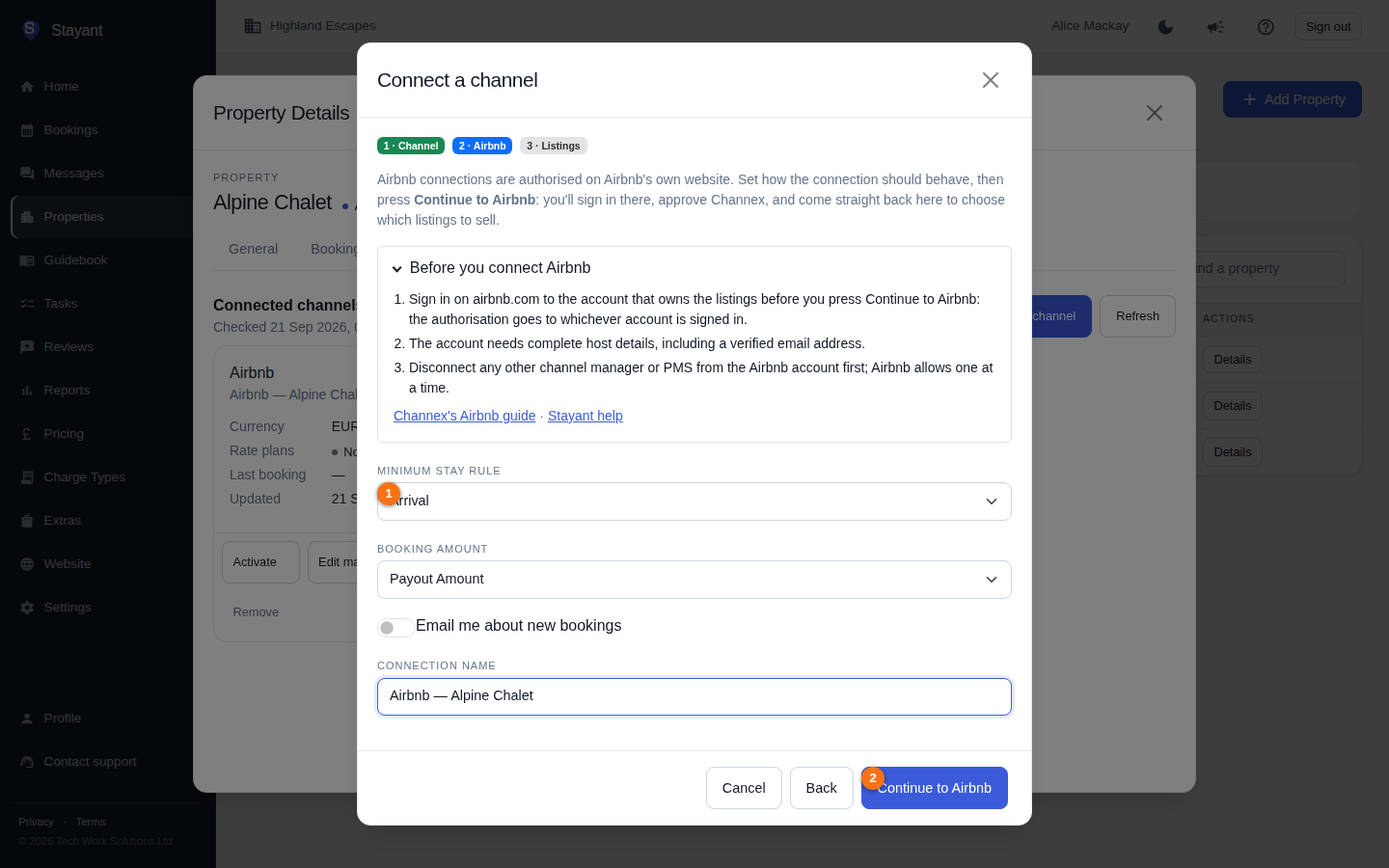 The Airbnb settings step, before leaving for airbnb.com
