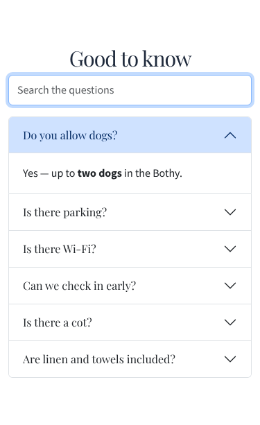 The FAQ with its search box on a phone