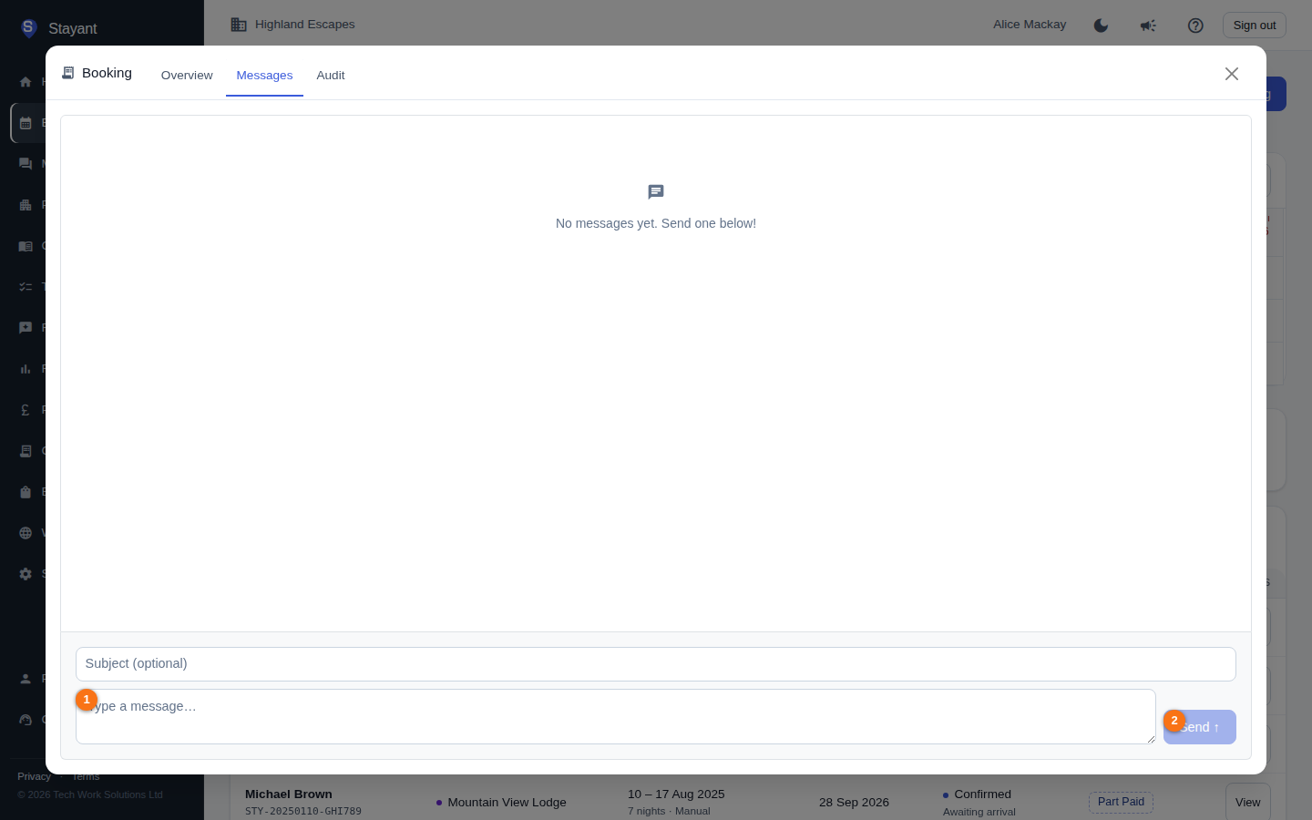 The Messages tab with the conversation thread and the compose bar