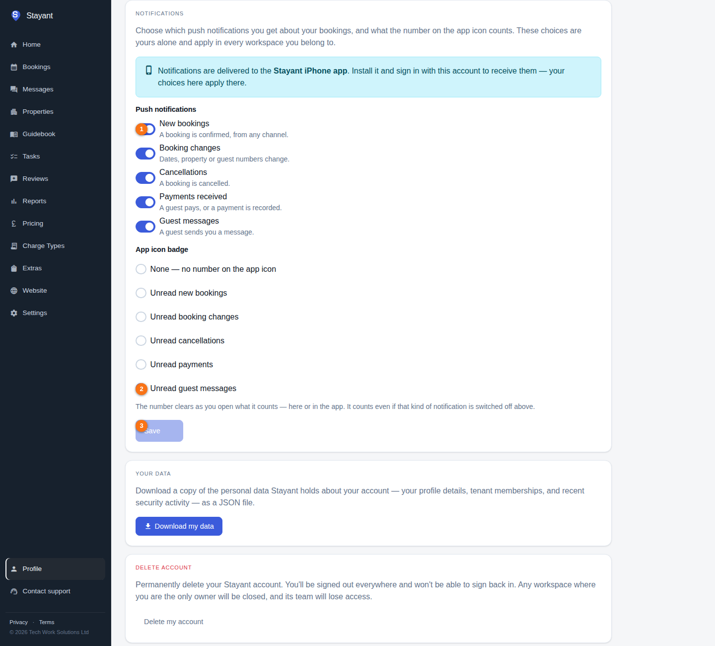 Profile → Notifications