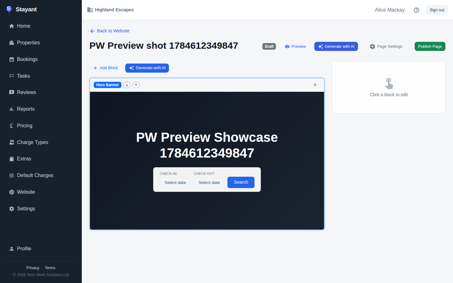 The block editor header — the Preview button sits next to View, and the Hero block shows the theme's real brand colour