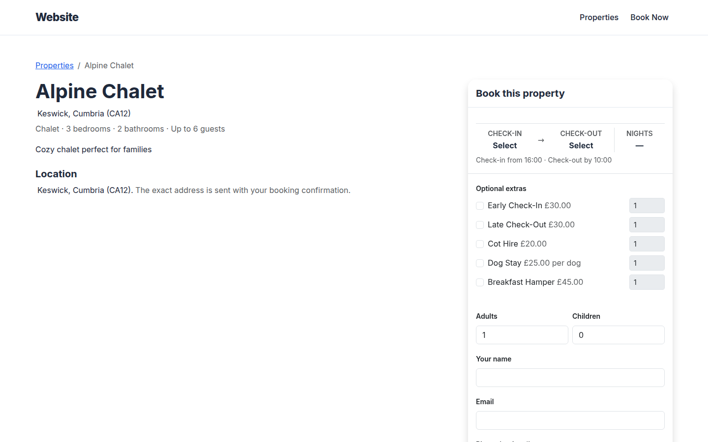 A property page on the booking site showing the approximate location