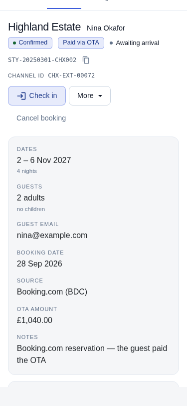The same booking dialog on a mobile-sized screen