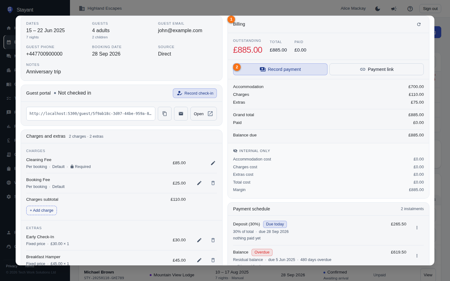The Billing card with the Outstanding / Total / Paid summary and Record payment